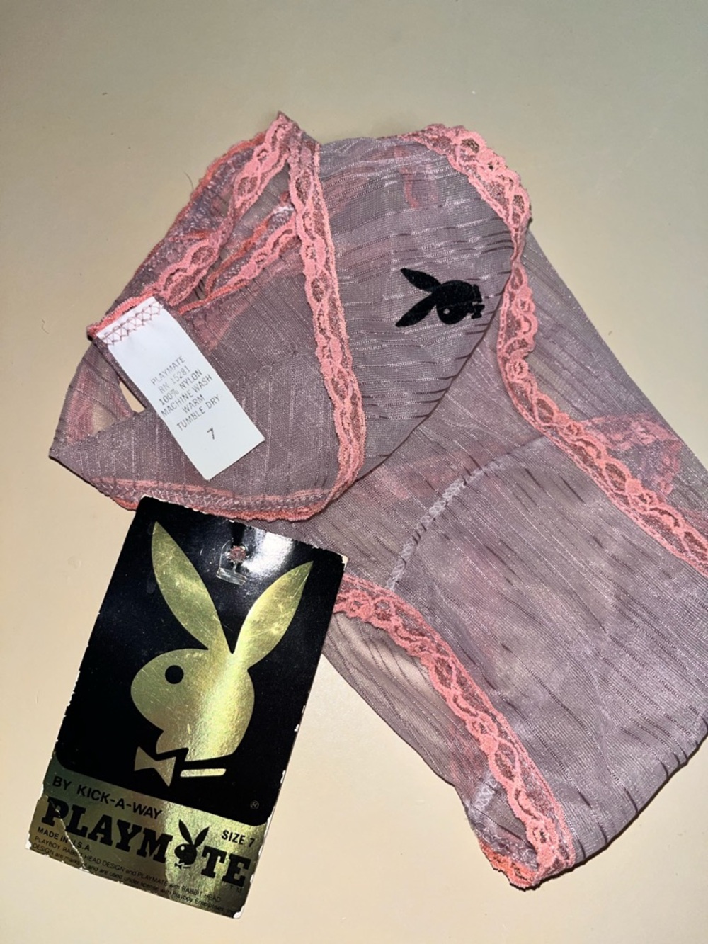PLAYBOY Sheer Lavender Panty with Pink Lace Trim